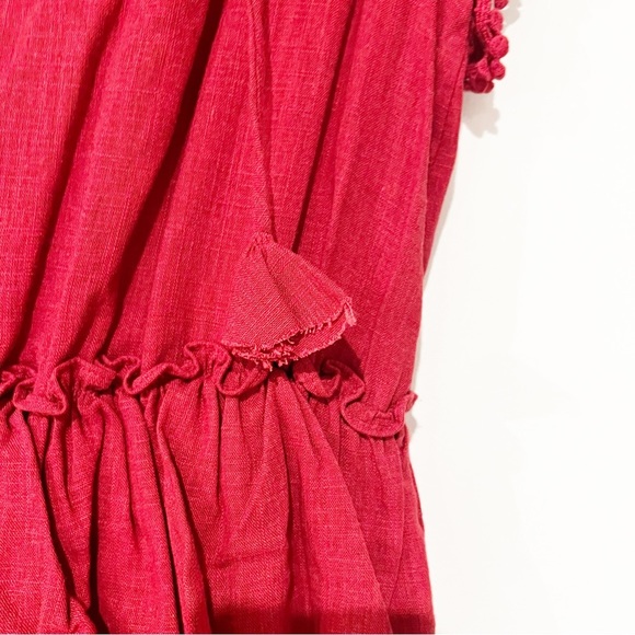 Misa Lillian Rust Orange/Red Tiered Ruffle Blouson Linen Blend Mini Dress Small - Picture 8 of 11